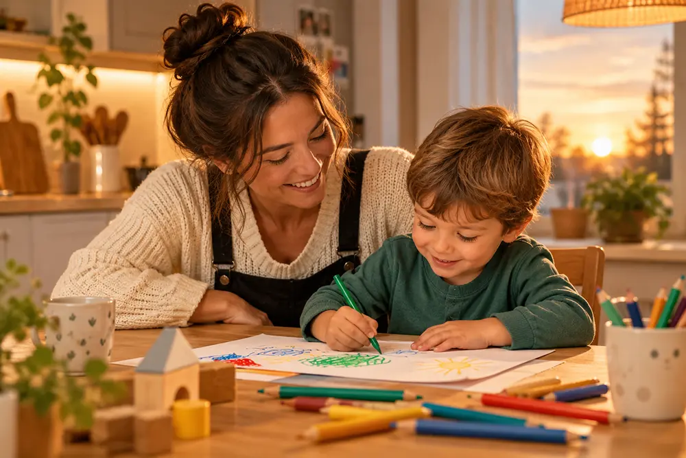Activités périscolaires nounou : la garde active selon IZIMÔME 1 dessin avec nounou